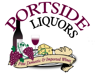 Portside Liquors logo with wine bottle, wine glass, grapes and cheese on a platePortside Liquors